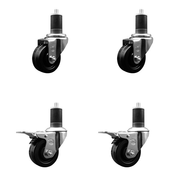 3'' Phenolic Swivel 1-5/8'' Expand Stem Caster Set 2 Total Lock Brakes, 4PK
